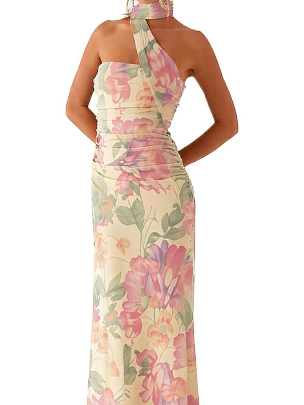 Floral Maxi Dress with Scarf